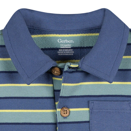 Baby Boys Blue & Green Stripe Collared Romper