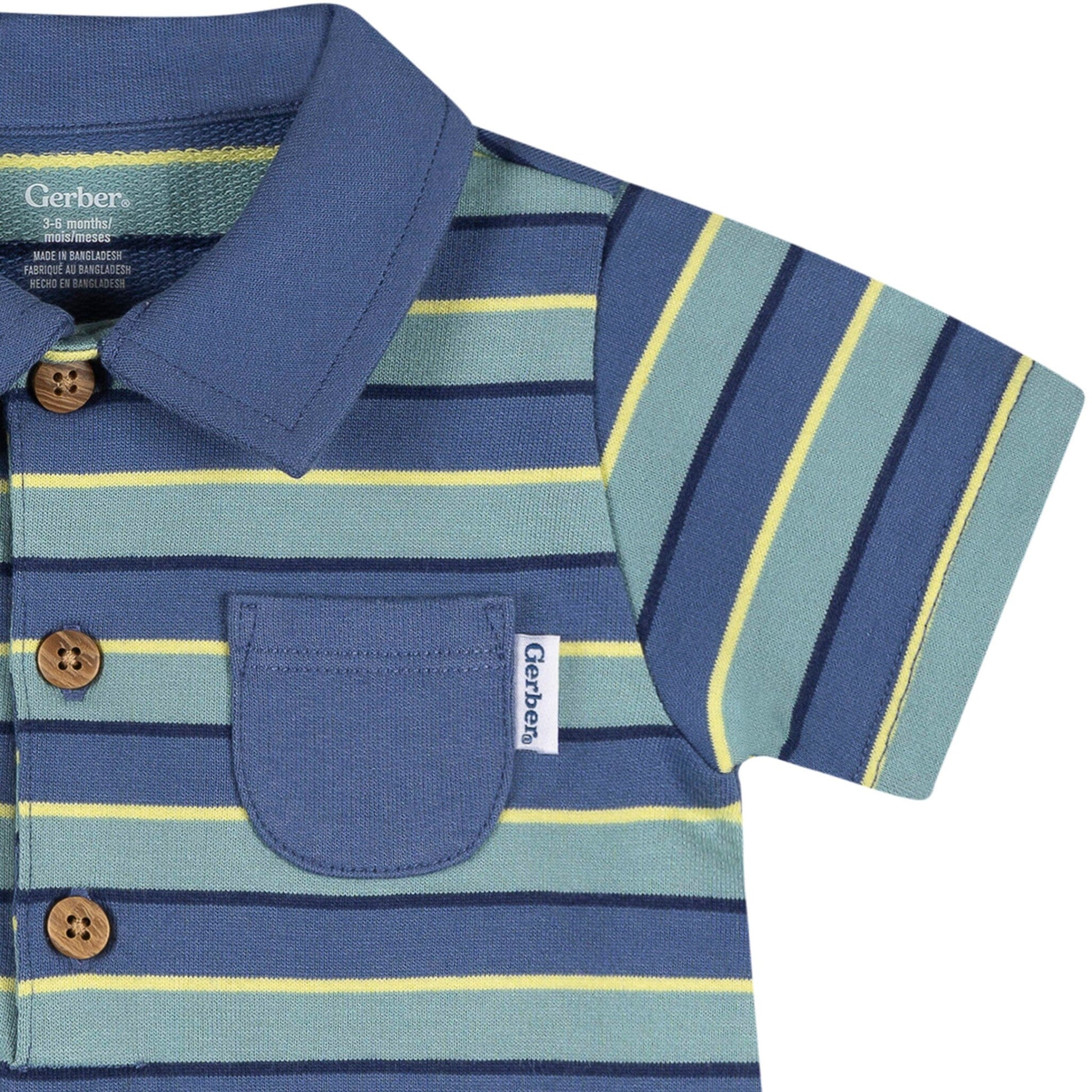 Baby Boys Blue & Green Collared Romper rompers Gerber® 