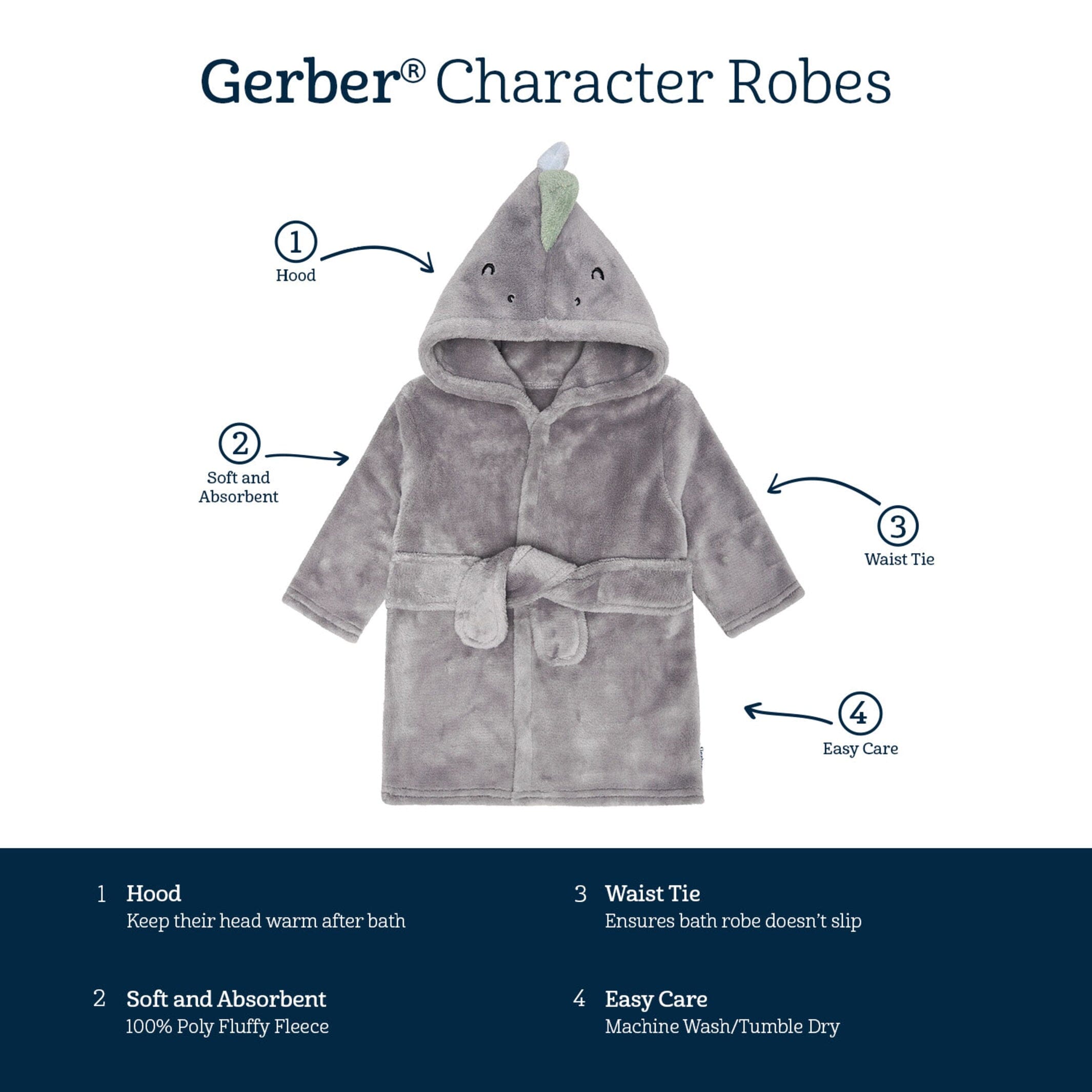 Baby Boys Charcoal Dino Robe