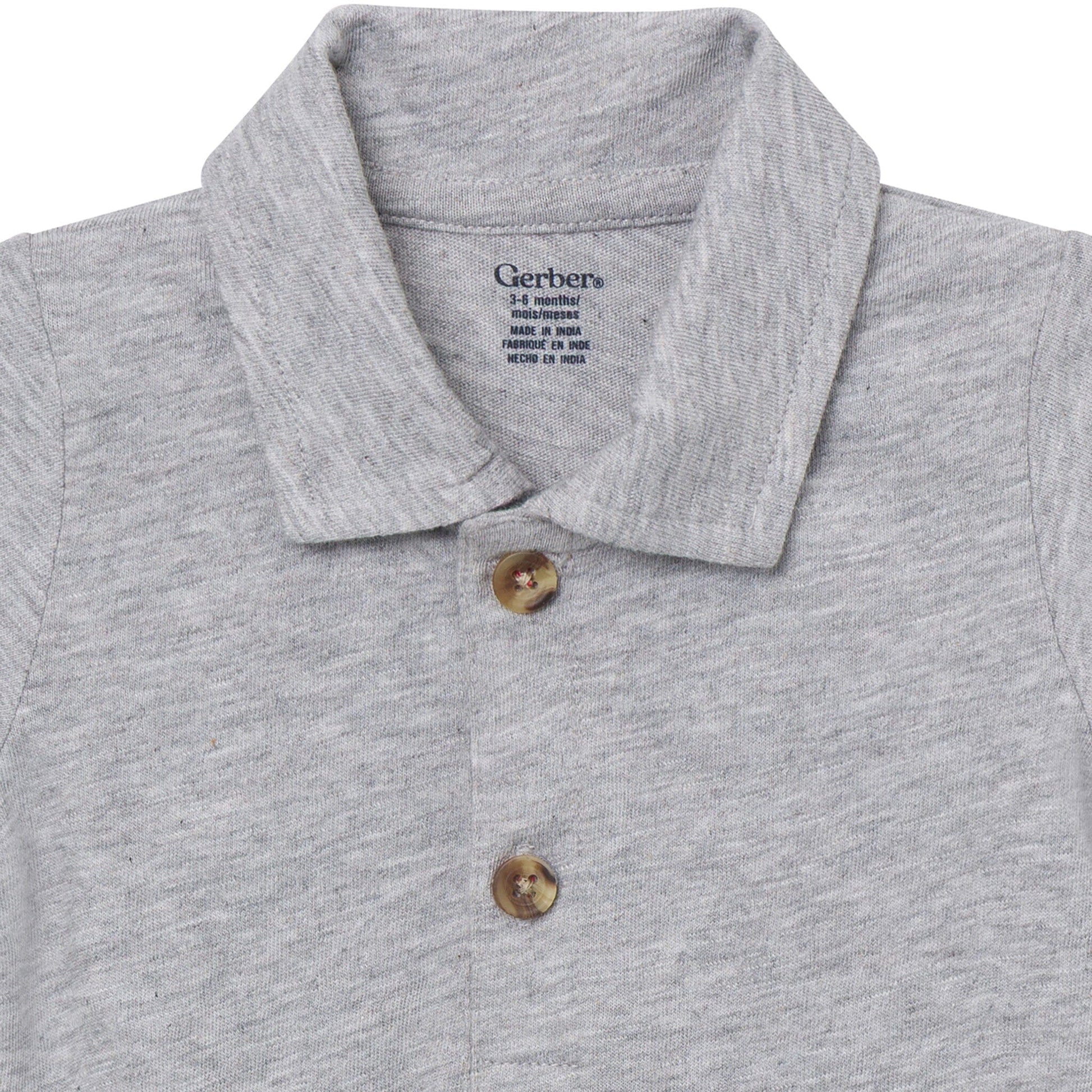 Baby Boys Gray Heather Polo Bodysuit Onesies Bodysuits Gerber® 