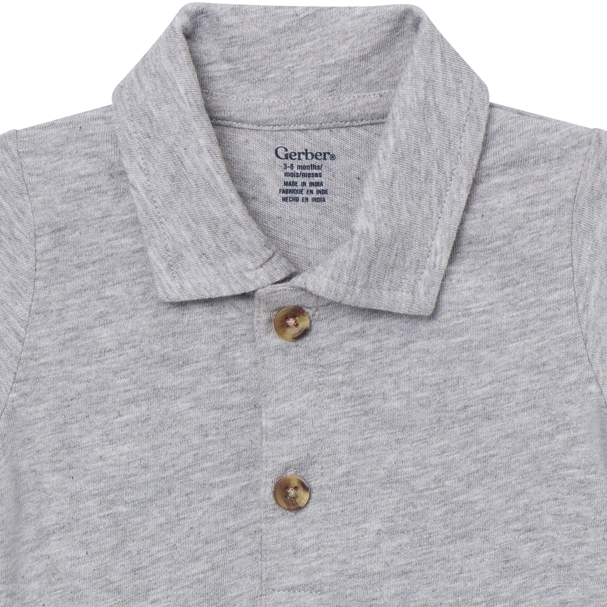 Baby Boys Gray Heather Polo Bodysuit Onesies Bodysuits Gerber® 