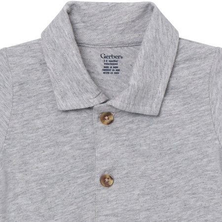 Baby Boys Gray Heather Polo Bodysuit