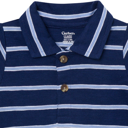Baby Boys Navy Stripes Polo Bodysuit