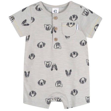 Baby Boys Puppy Dog Faces Short Sleeve Romper