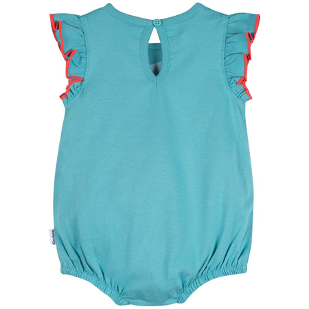 Baby Girls Aqua Cherries Pocket Bubble Romper