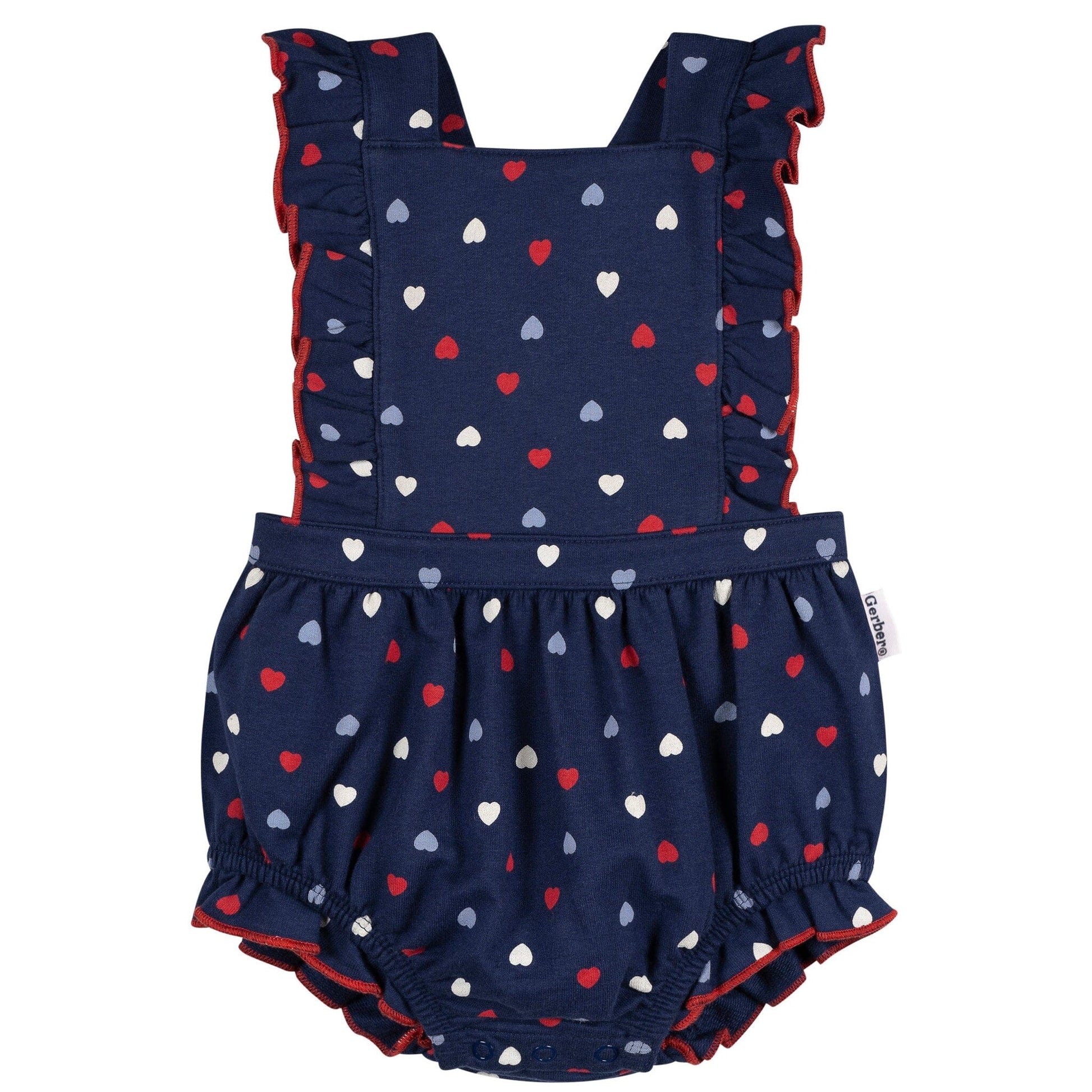 Baby Girls Blue Hearts Ruffle Strap Bubble Romper rompers Gerber® 