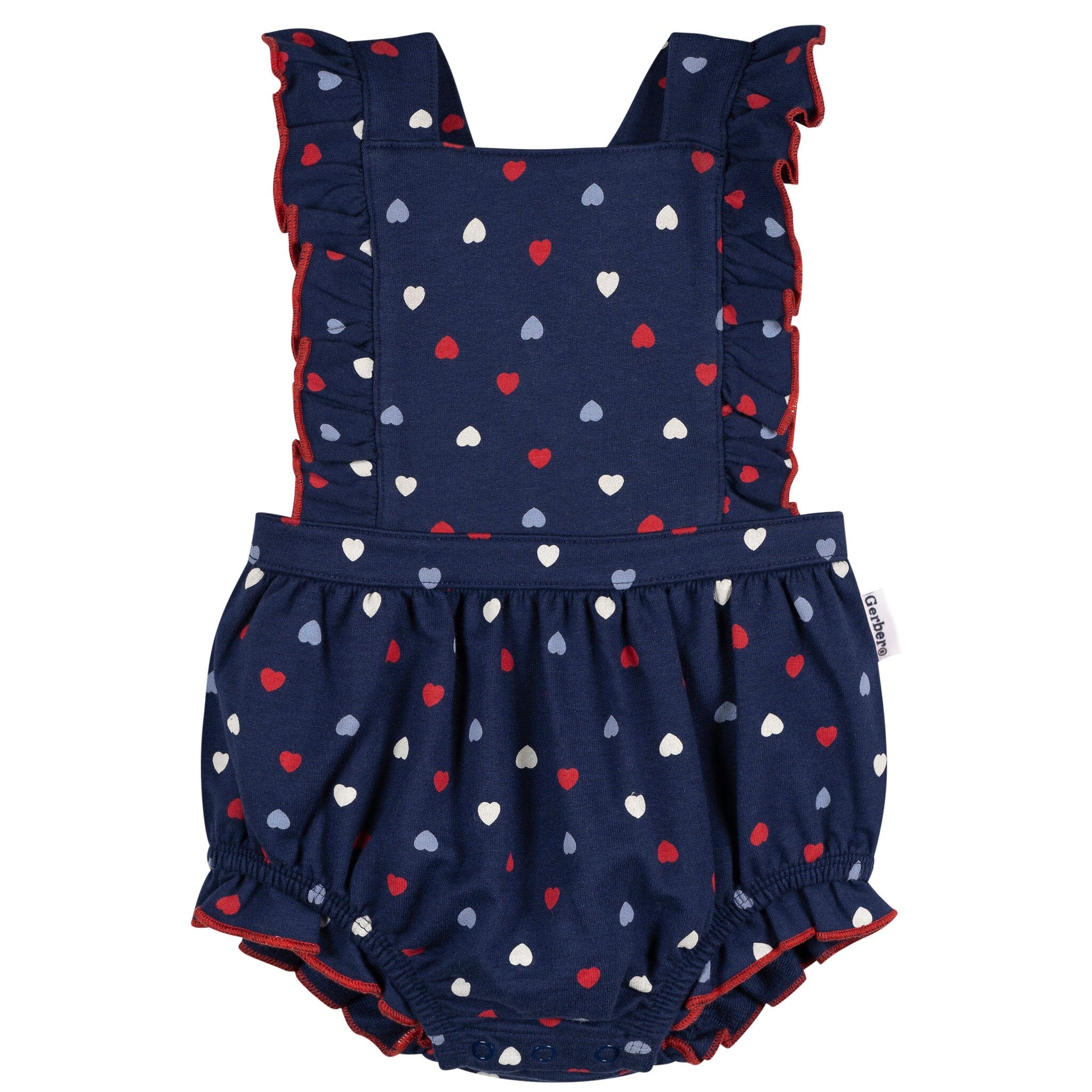 Baby Girls Blue Hearts Ruffle Strap Bubble Romper rompers Gerber® 