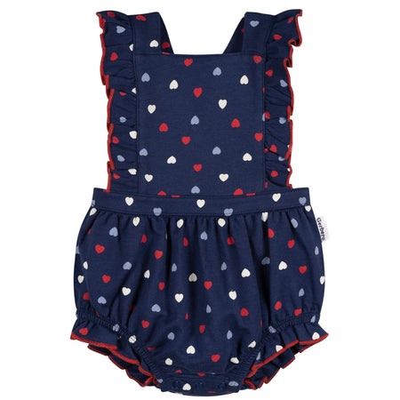 Baby Girls Red, White, & Blue Hearts Bubble Romper