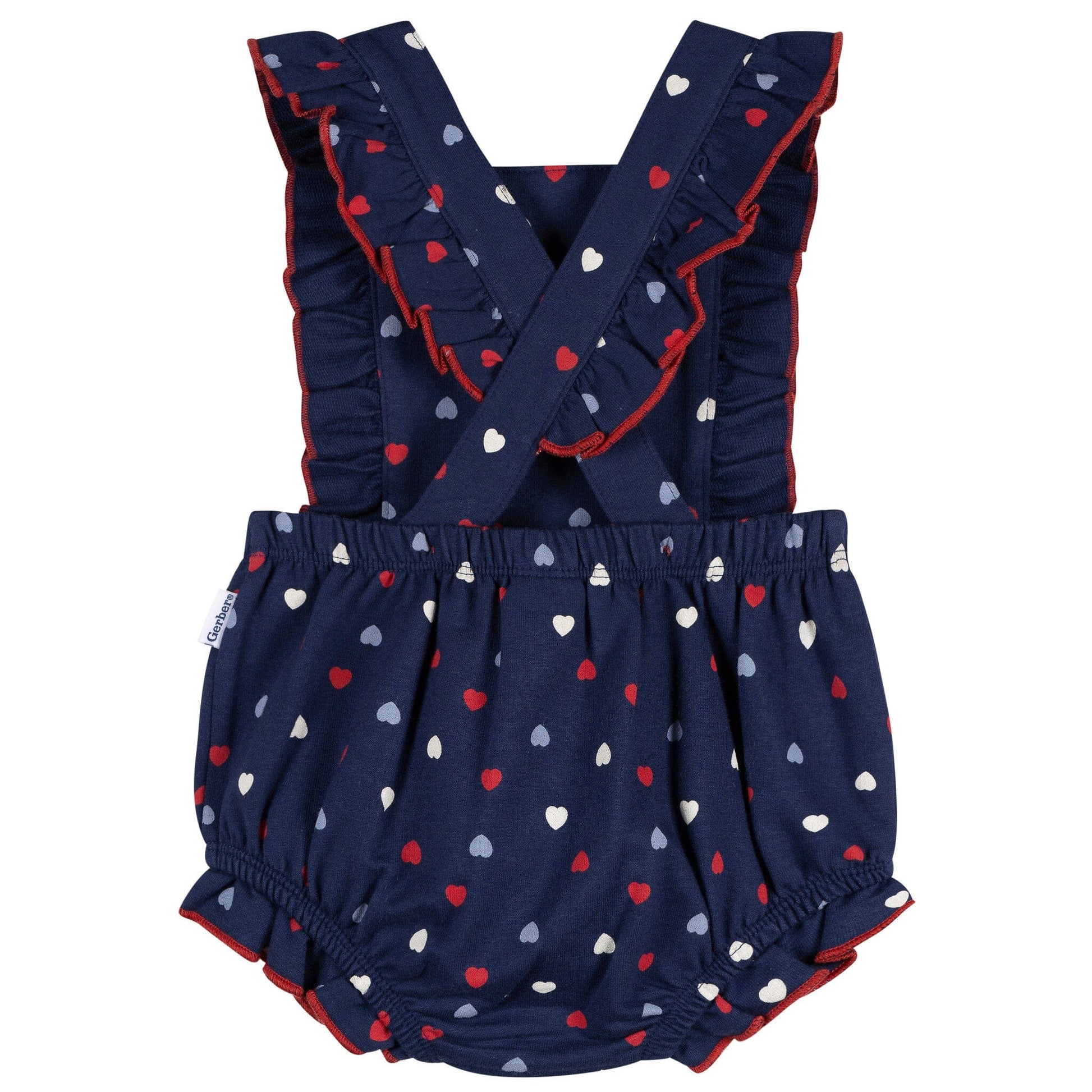 Baby Girls Blue Hearts Ruffle Strap Bubble Romper rompers Gerber® 