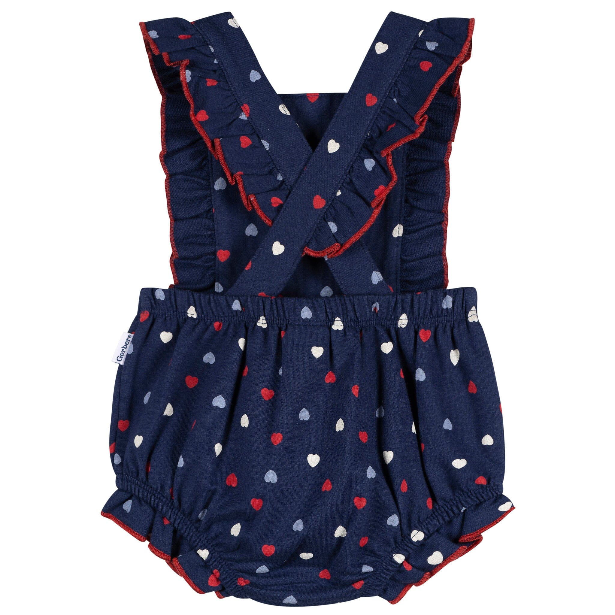 Baby Girls Blue Hearts Ruffle Strap Bubble Romper rompers Gerber® 