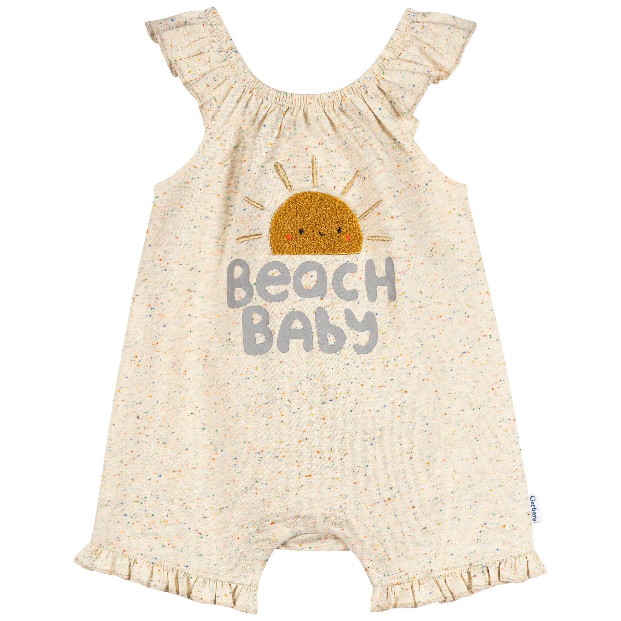 Baby Girls Oatmeal Speckle Sleeveless Ruffle Romper rompers Gerber® 
