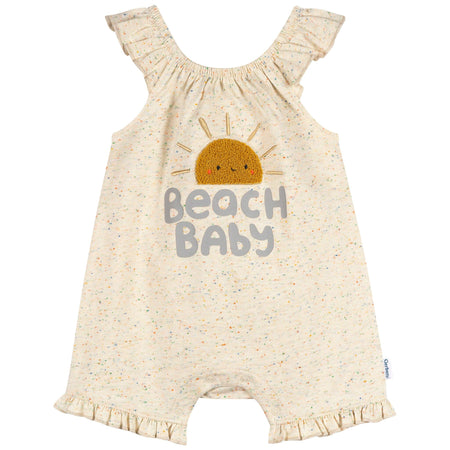 Baby Girls Oatmeal Speckle Sleeveless Ruffle Romper