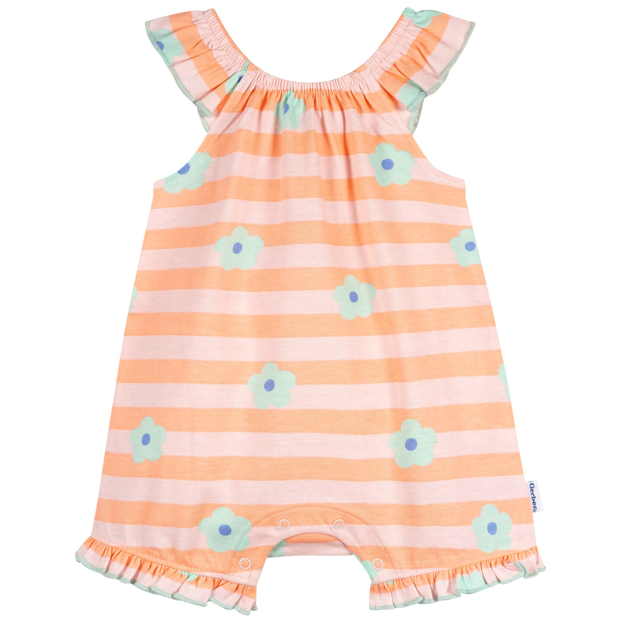 Baby Girls Pink Stripes Sleeveless Ruffle Romper rompers Gerber® 