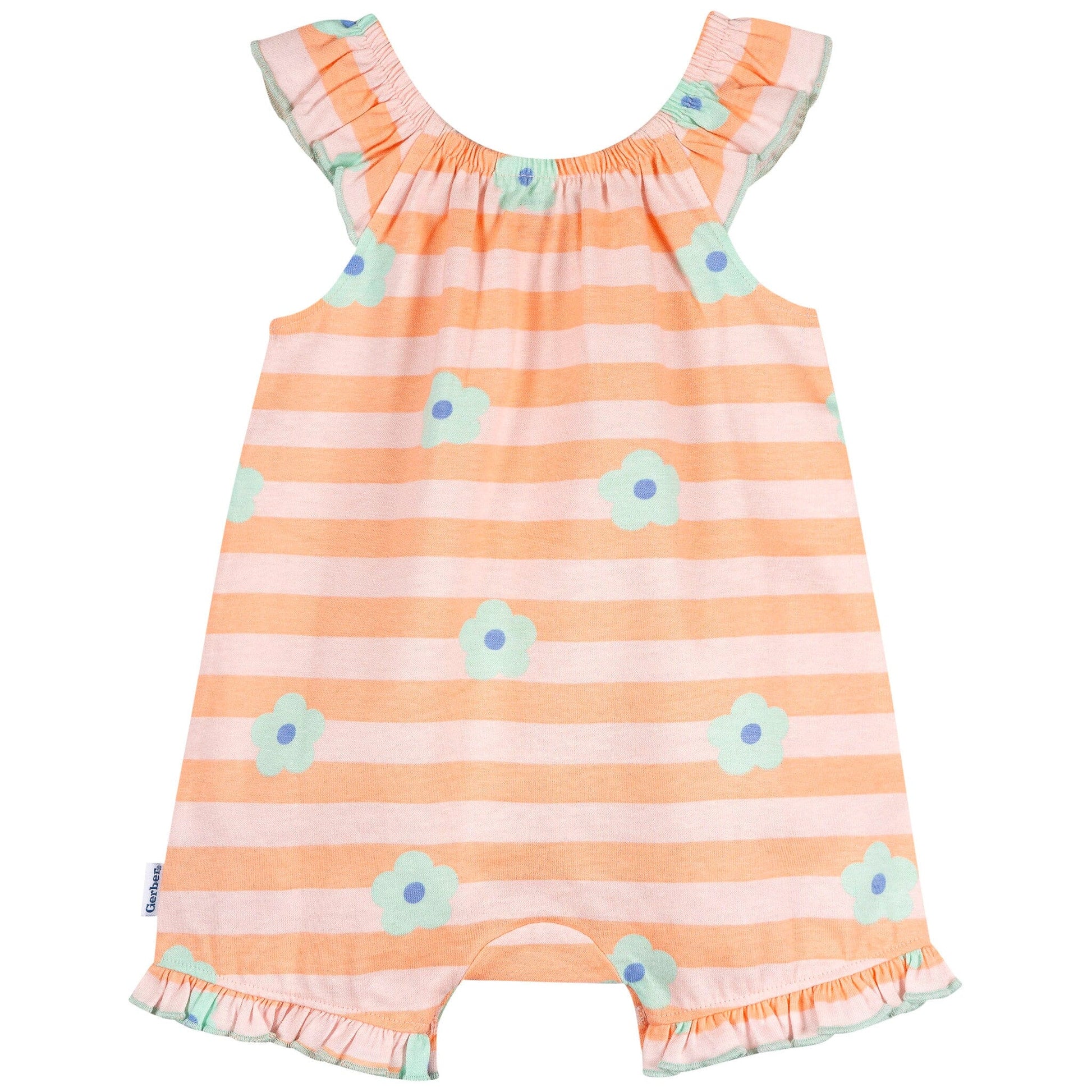 Baby Girls Pink Stripes Sleeveless Ruffle Romper rompers Gerber® 