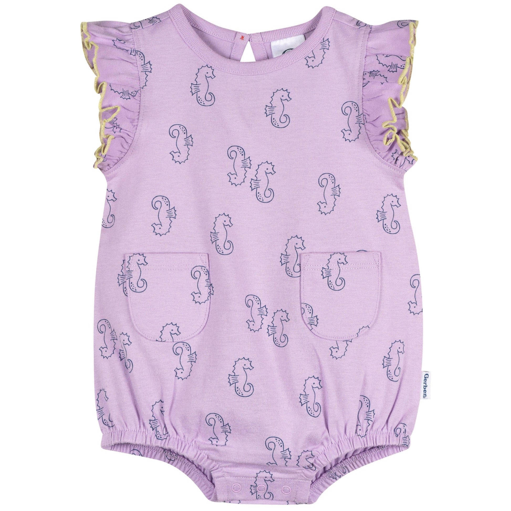 Baby Girls Purple Seahorses Pocket Romper rompers Gerber® 