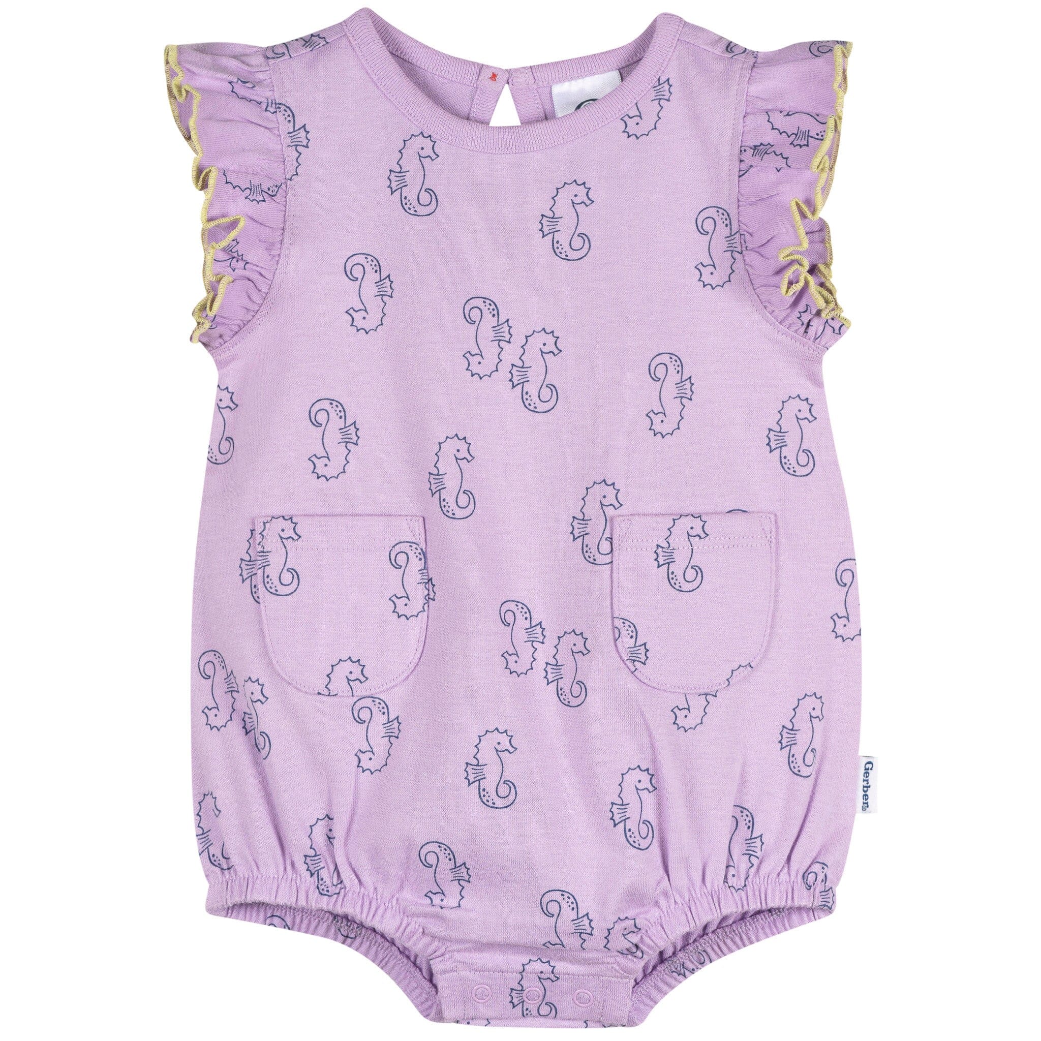 Baby Girls Purple Seahorses Pocket Romper rompers Gerber® 