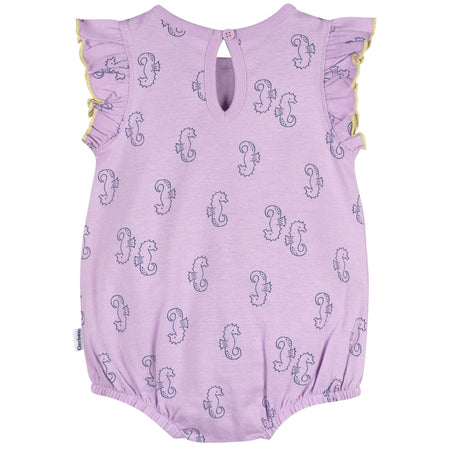 Baby Girls Purple Seahorses Pocket Bubble Romper