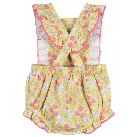 Baby Girls Yellow Floral Bubble Romper