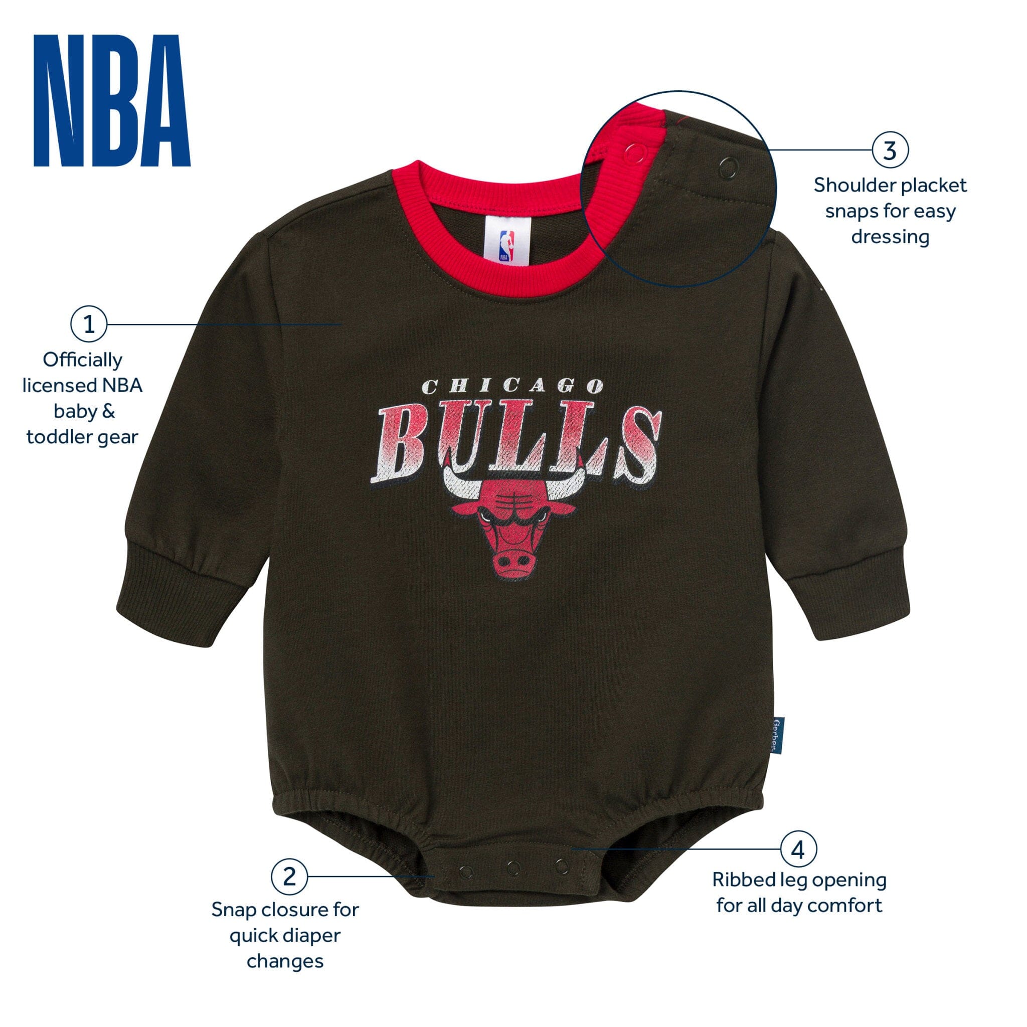 Baby Neutral Chicago Bulls Sweatshirt Bubble Romper Rompers Gerber® 