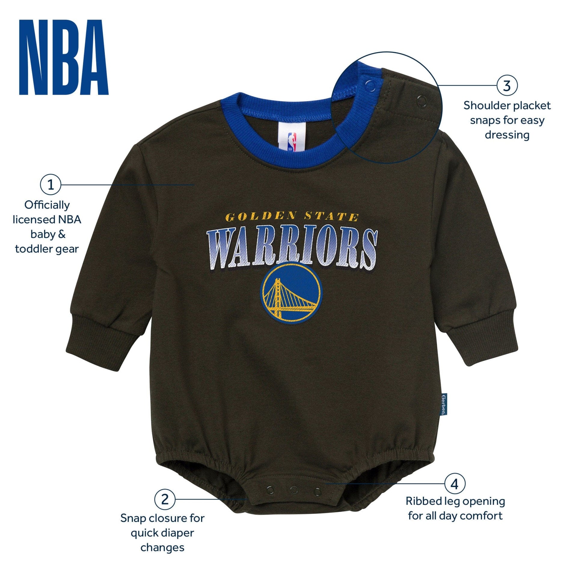 Baby Neutral Golden State Warriors Sweatshirt Bubble Romper Rompers Gerber® 