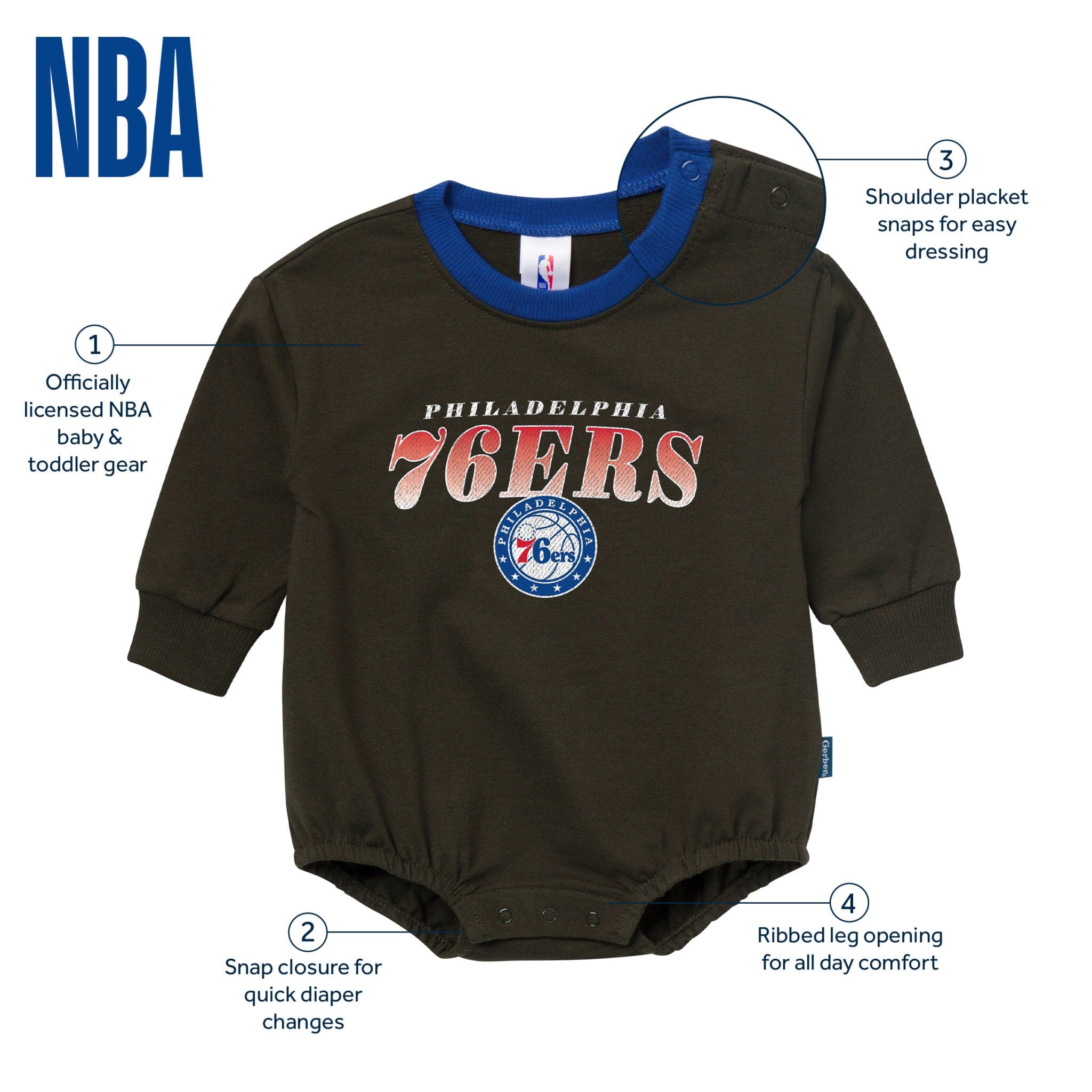 Baby Neutral Philadelphia Sixers Sweatshirt Bubble Romper Rompers Gerber® 