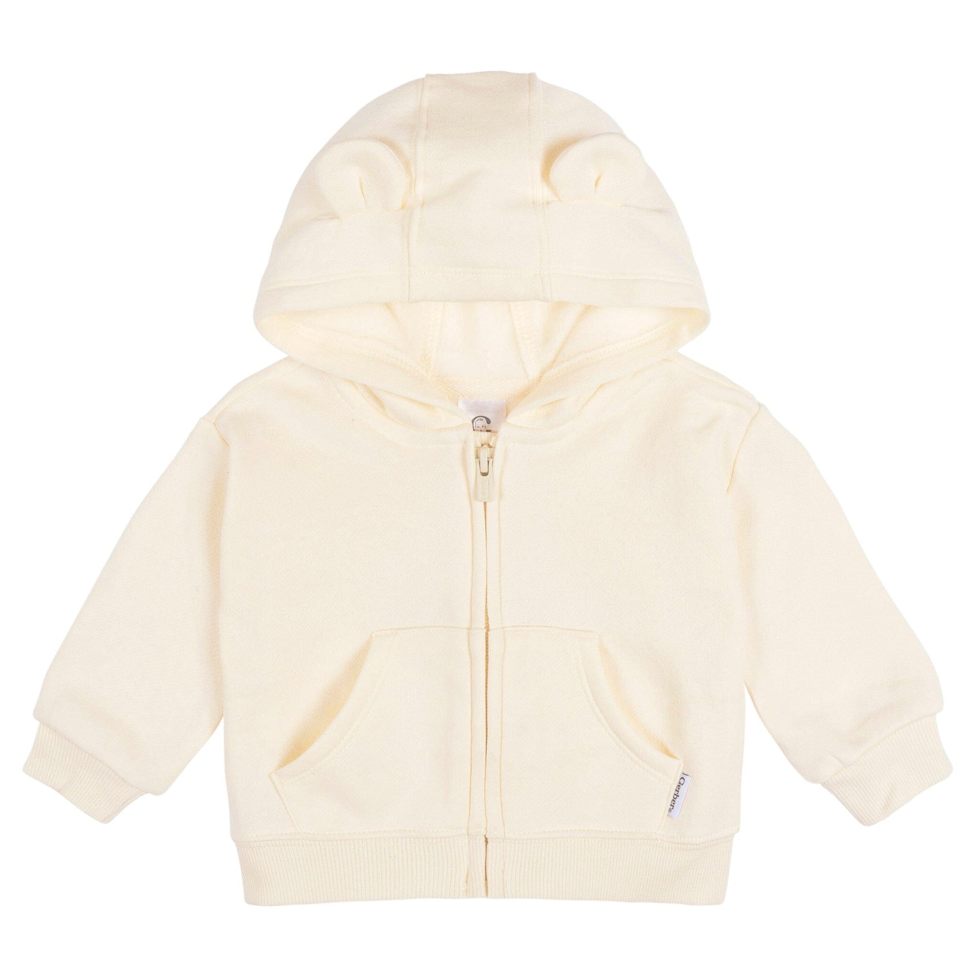Baby Neutral Soft Beige Zip Front Sweatshirt Outerwear Gerber® 