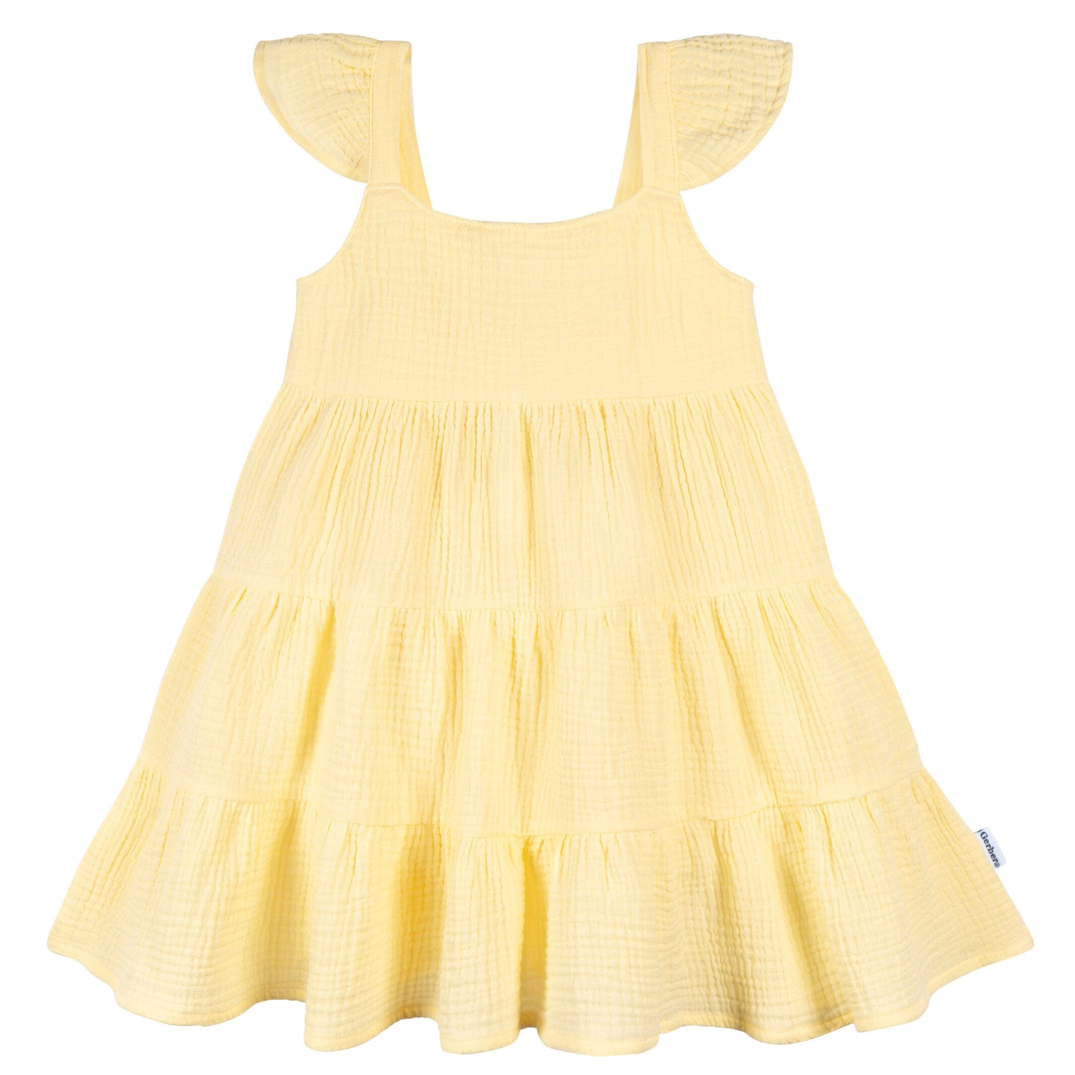 Toddler Girls Yellow Tiered Cotton Gauze Dress Toddler Girls Yellow Tiered Cotton Gauze Dress
