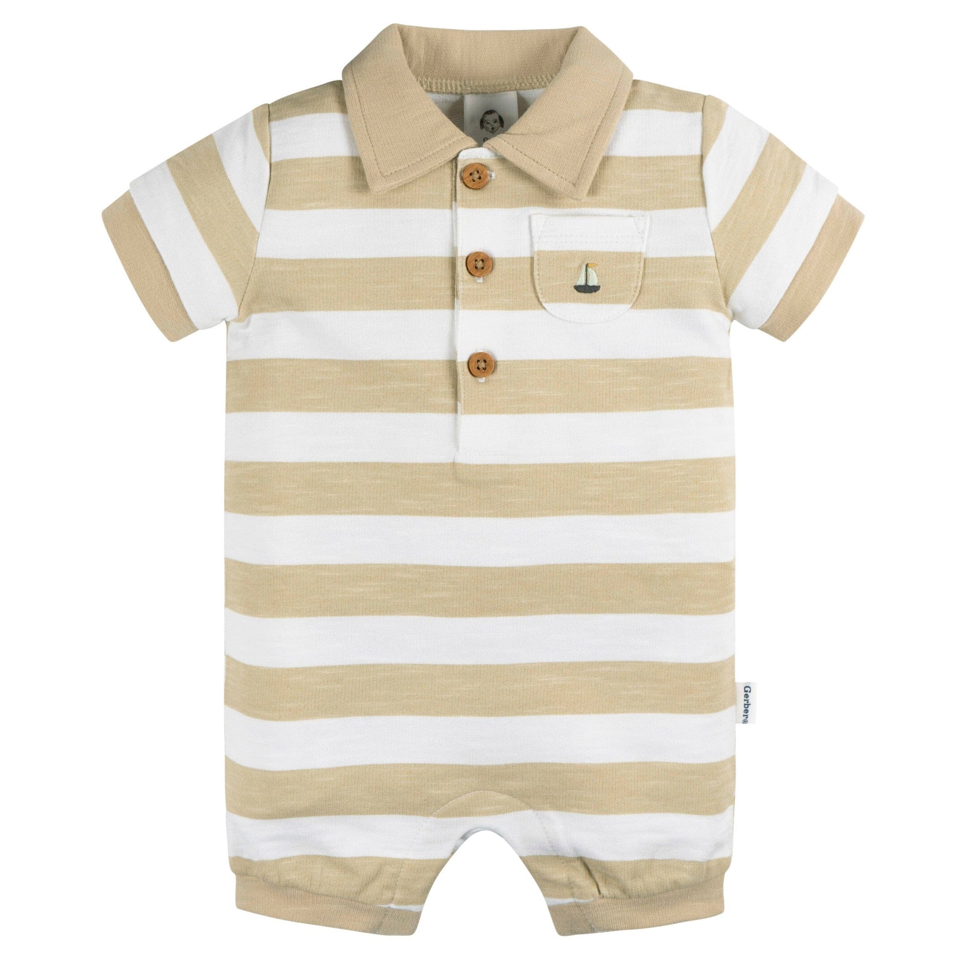 Baby Boys Sailboat Stripe Collared Romper
