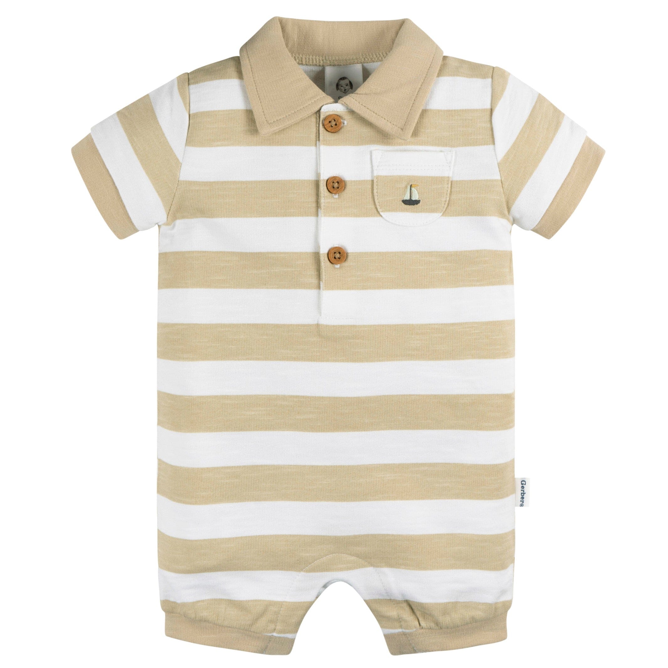 Baby Boys Sailboat Stripe Collared Romper