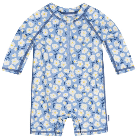 Baby Girls UPF 50+ Blue Daisies Long Sleeve Rash Guard
