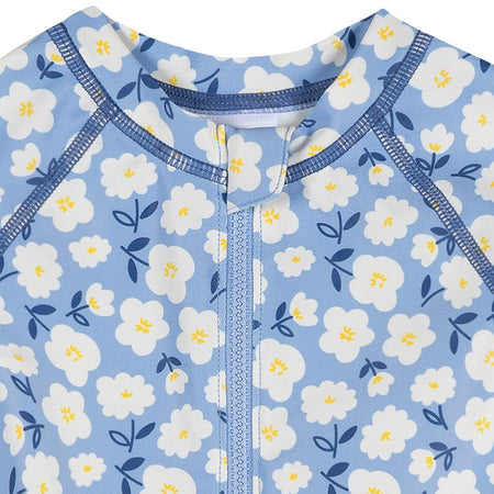 Baby Girls UPF 50+ Blue Daisies Long Sleeve Rash Guard