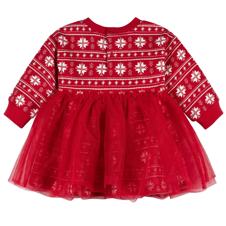 Red dress with white pattern on a white background