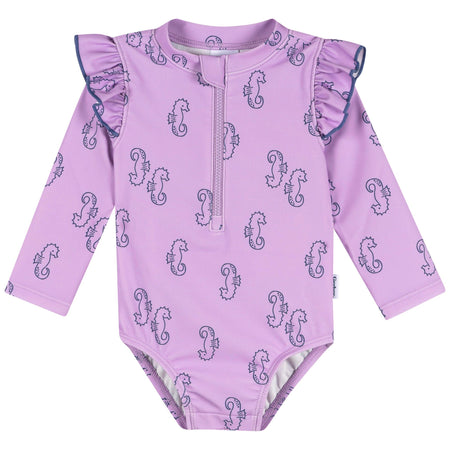 Baby Girls UPF 50+ Purple Seahorses Rash Guard