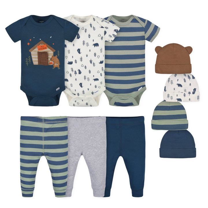 10- Baby Boys Bear Onesies® Bodysuits, Pants, and Caps Set