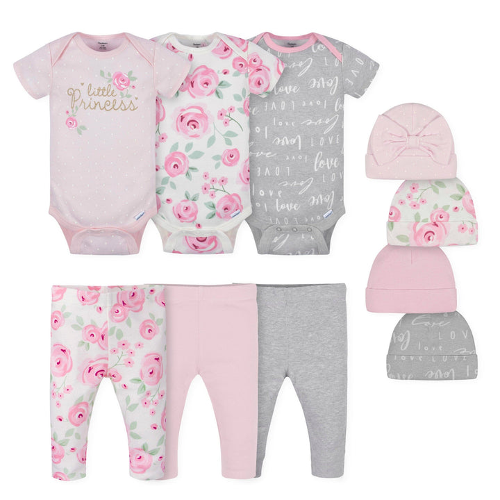 10- Baby Girls Floral Onesies® Bodysuits, Pants, and Caps Set
