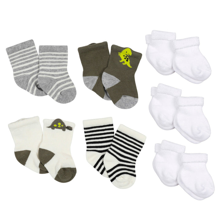 10-Pack Baby Boys Dino & White Wiggle Proof® Socks