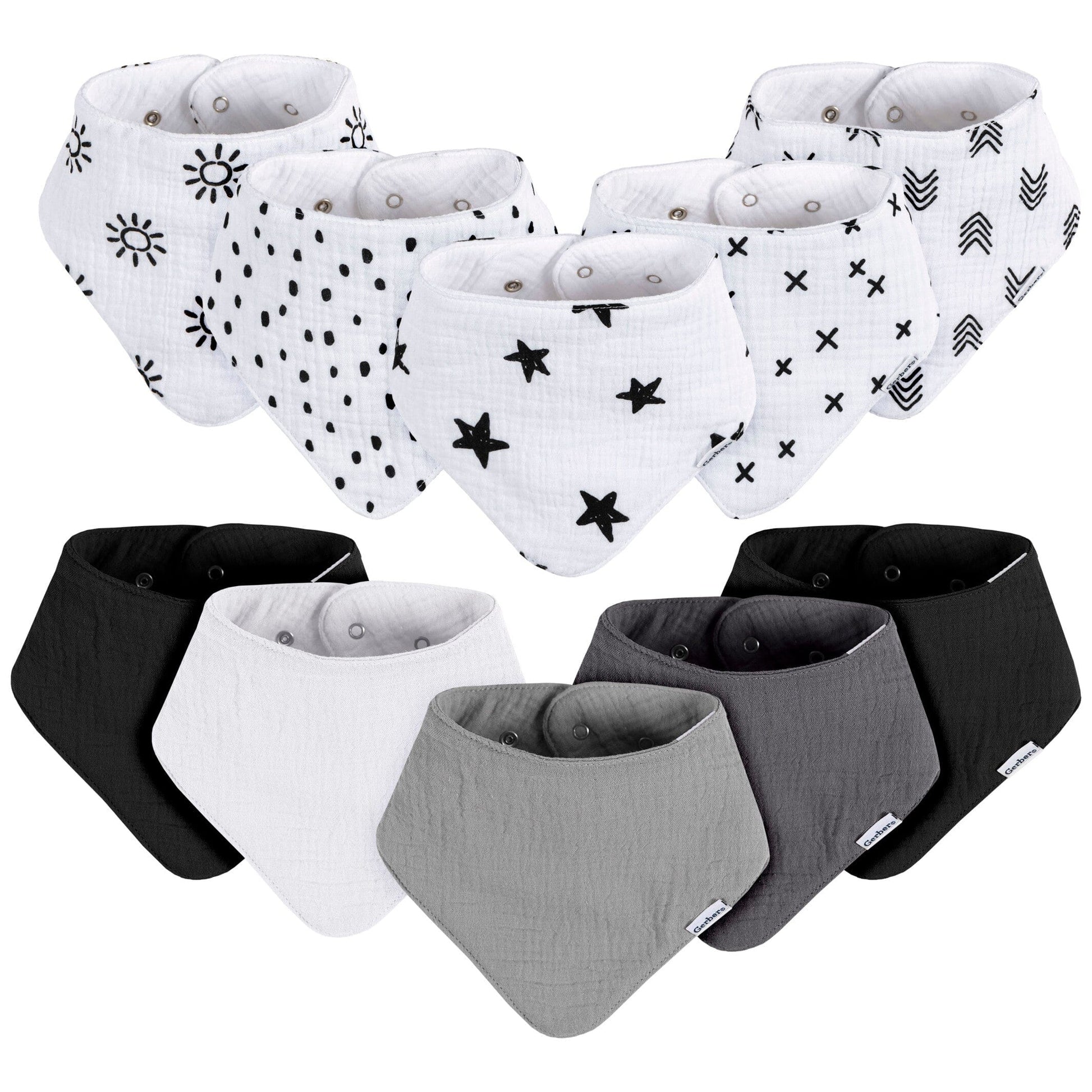 10-Pack Baby Neutral Multi White Muslin Bandana Bib
