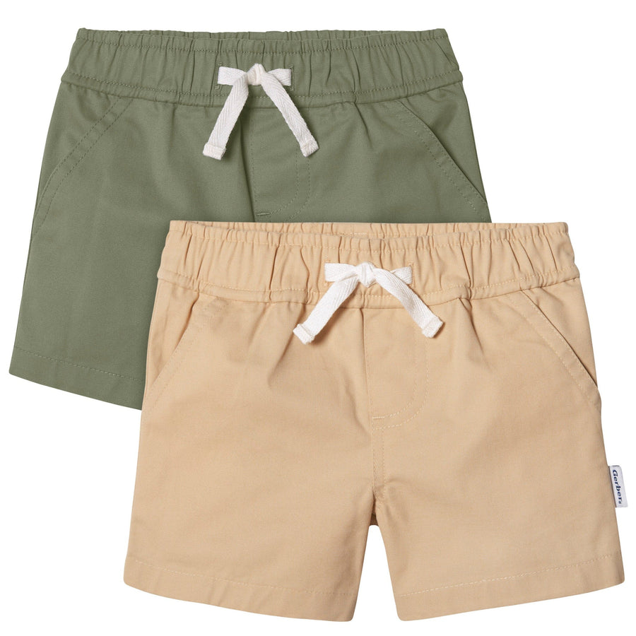 2-Pack Baby Toddler Boys Olive and Dark Khaki Twill Shorts