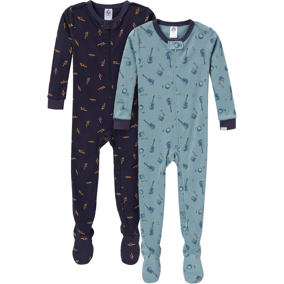 2-Pack Baby Toddler Boys Guitars Snug Fit Footed Pajamas