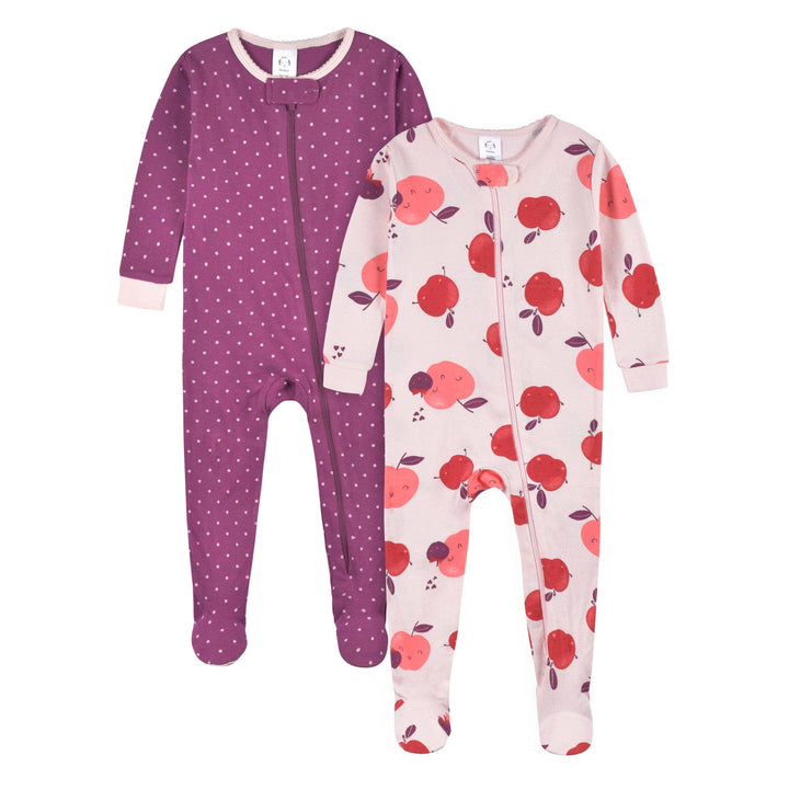 2-Pack Baby & Toddler Girls Apple Bouquets Snug Fit Footed Cotton Pajamas