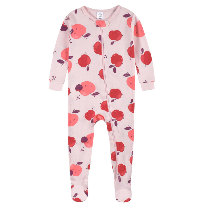 2-Pack Baby & Toddler Girls Apple Bouquets Snug Fit Footed Cotton Pajamas