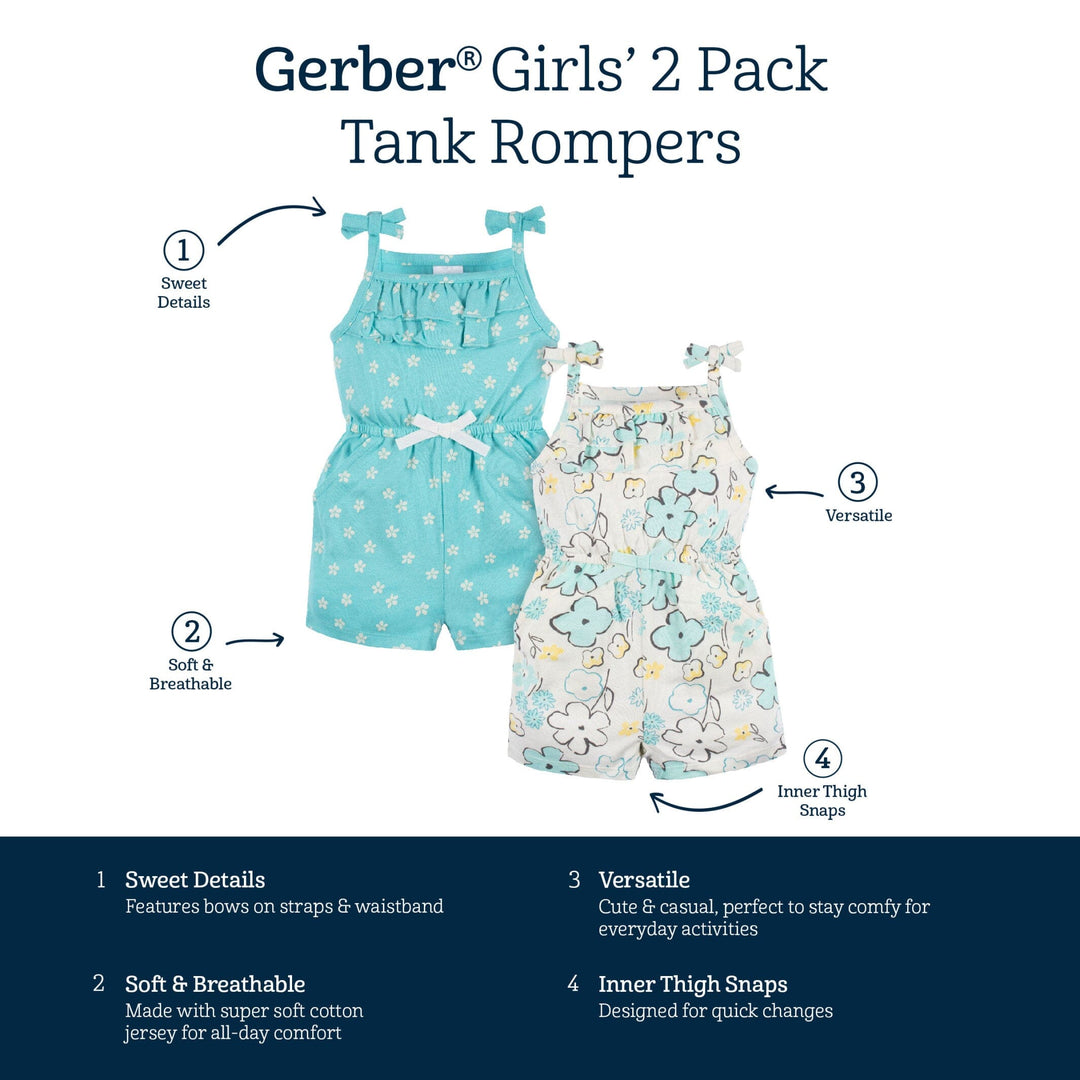 2-Pack Baby & Toddler Girls Bee Petals Tank Rompers
