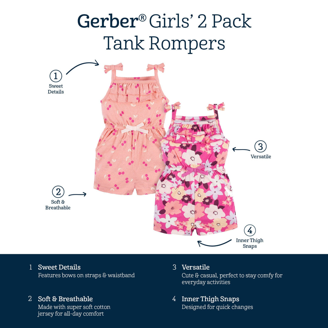 2-Pack Baby & Toddler Girls Cherry Blossom Tank Rompers