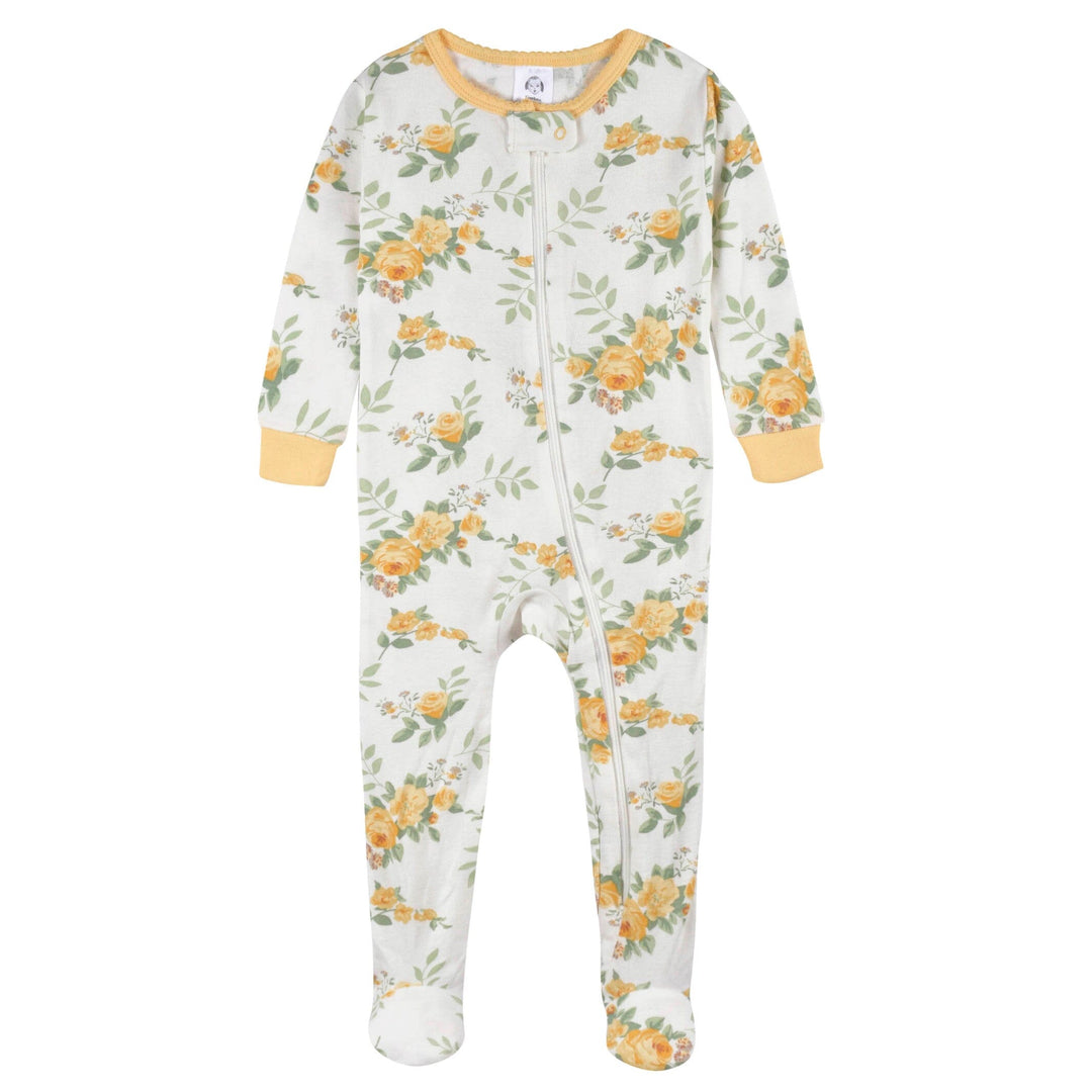 2-Pack Baby & Toddler Girls Golden Flowers Snug Fit Footed Cotton Pajamas