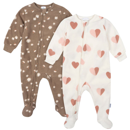 2-Pack Baby & Toddler Girls Hearts Footed Fleece Pajamas
