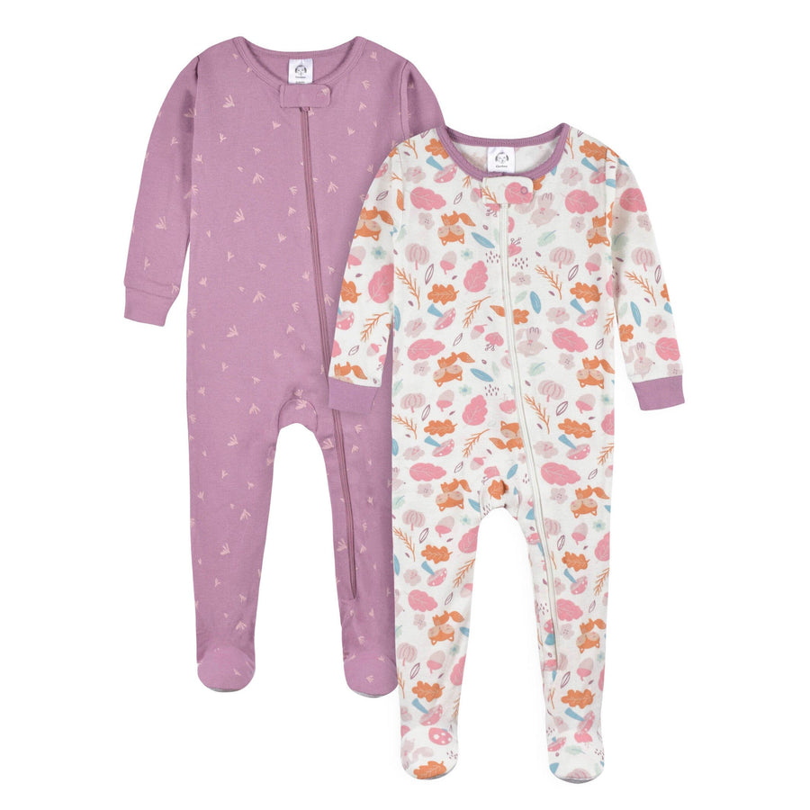 2-Pack Baby & Toddler Girls Purple Woodland Snug Fit Footed Cotton Pajamas