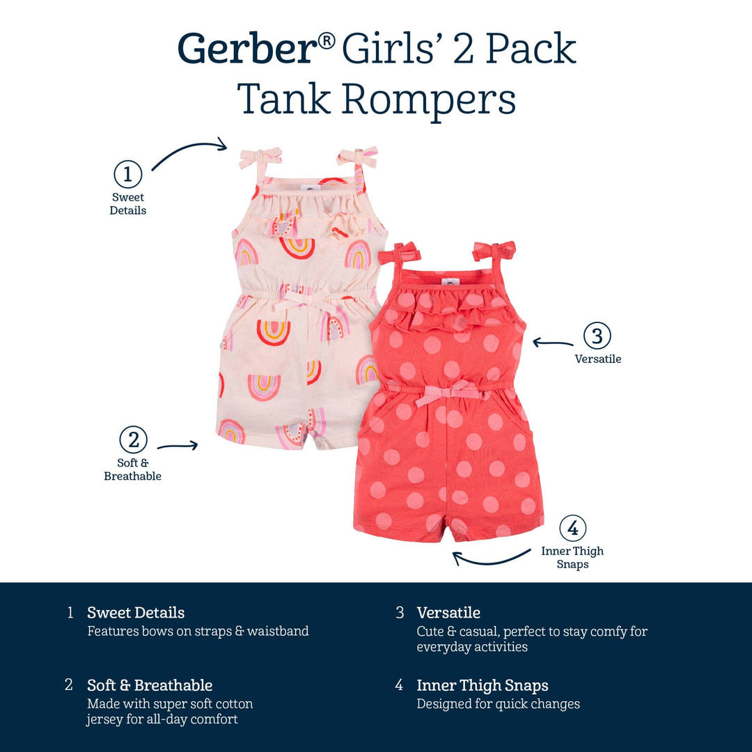 2-Pack Baby & Toddler Girls Rainbow Dreams Tank Rompers