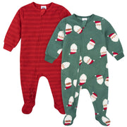 2-Pack Baby & Toddler Neutral Santas Footed Fleece Pajamas Sleepwear Gerber® 