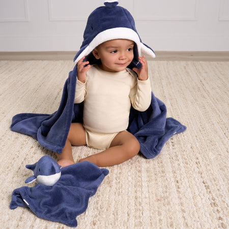 2-Pack Baby Boys Whale Hooded Wearable Blanket & Security Blanket Set