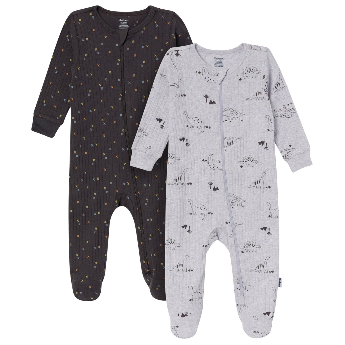 2-Pack Baby Boys Gray Dinos Sleep 'N Play sleepwear Gerber® 